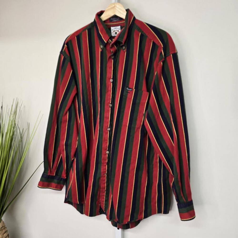 Vintage Faconnable Striped‎ Button-Up Corduroy Shirt, Size L